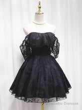 Black Lace Strapless Mini Homecoming Dress